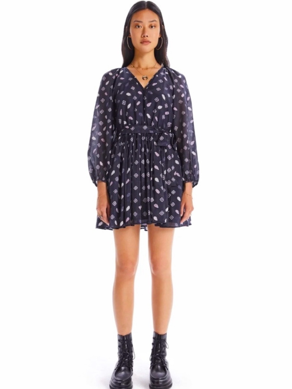 XiRENA Symone Dress in Fossil Gray Belt Tie Cotton/Silk S
